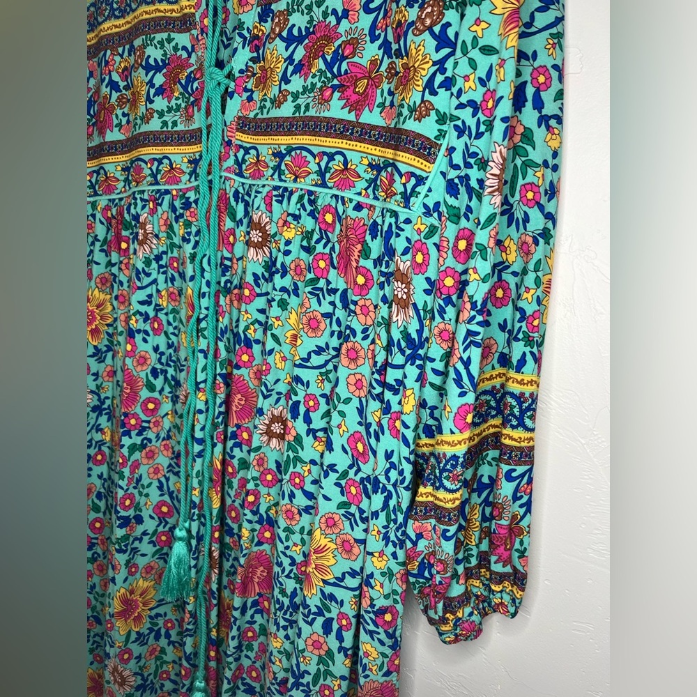 R VIVIMOS Bohemian Floral Midi Dress in Teal Size L - Picture 7 of 10